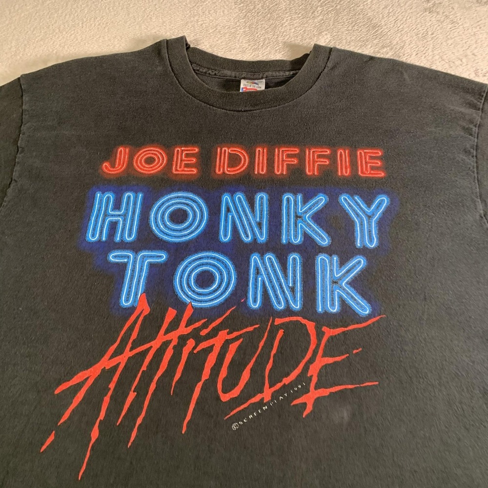 Vintage Joe Diffie Shirt Mens XL Black Honky Tonk Attitude Graphic 1993 90s USA - Picture 2 of 14